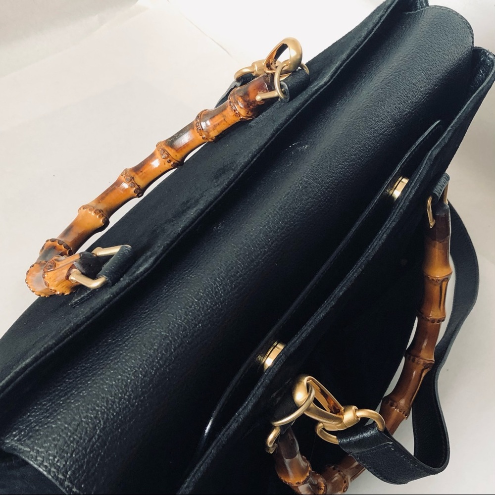 Gucci Black Suede Satchel with Bamboo Top Handles - Picture 12 of 16